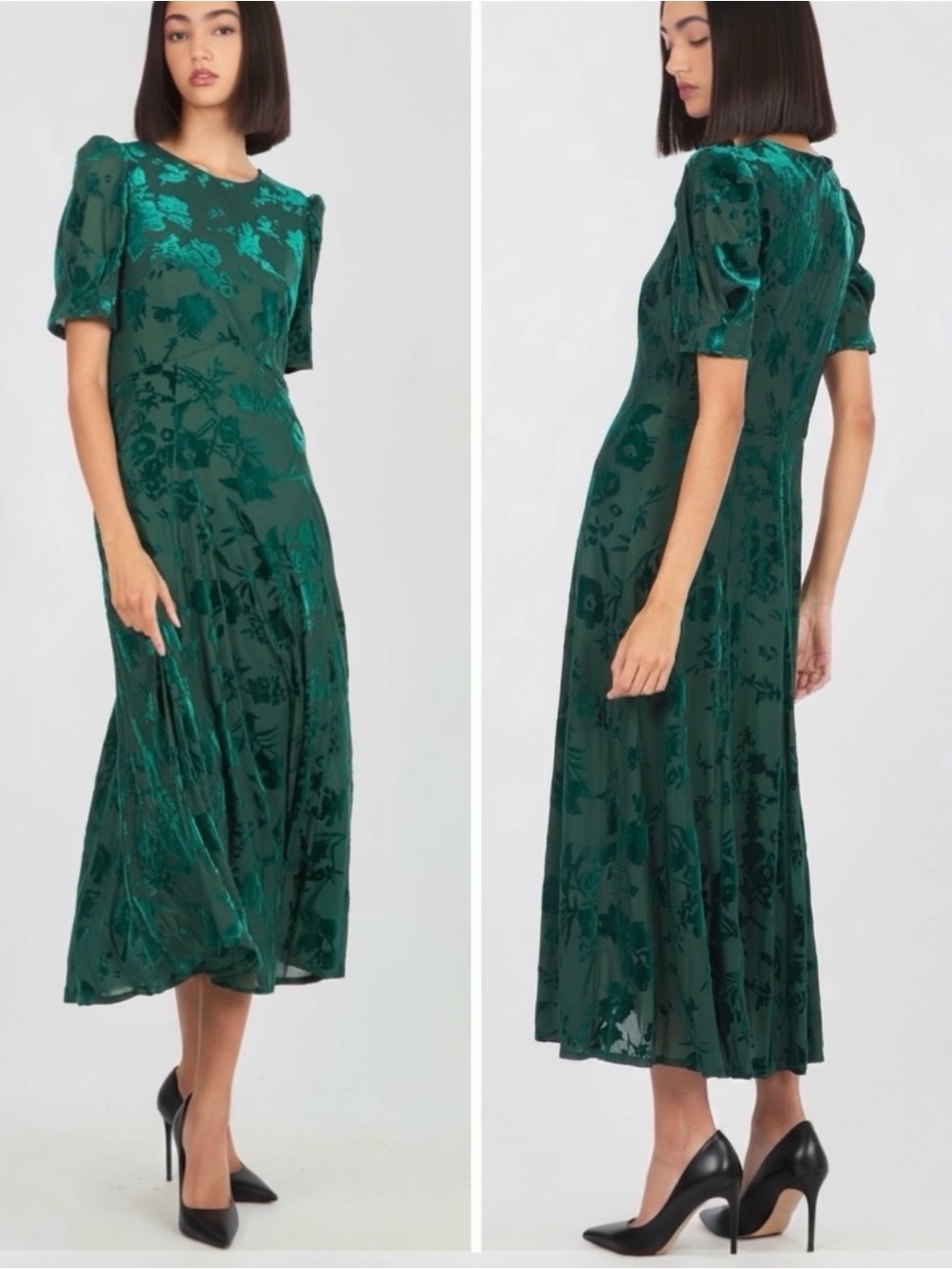 Super Natural by Secret Mission Fran Women’s Green Burnout Velvet Midi Dress NEW